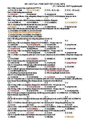 Đề ôn Hóa học Lớp 12 - Cấu tạo & tính chất vật lý của este - Vũ Kim Huế